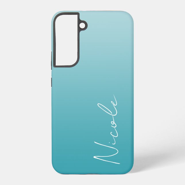 Teal Gradient Handwriting Script Personalized Samsung Galaxy Case (Back)