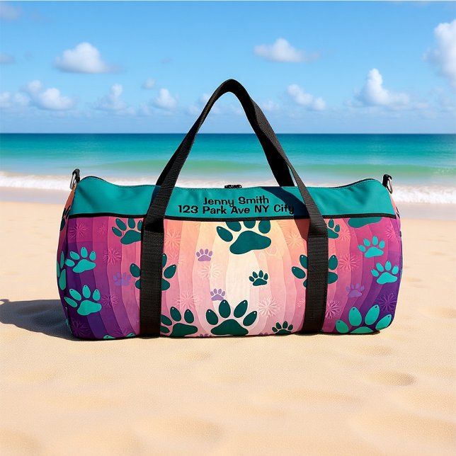 Teal Gradient Paw Print  Duffle Bag (Creator Uploaded)