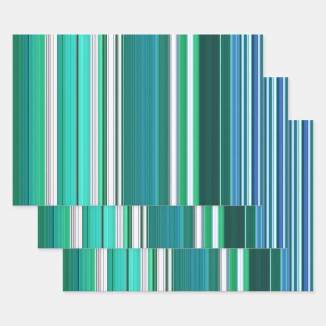 Teal Gradient Stripes Wrapping Paper Sets