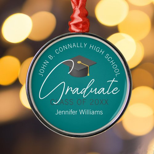 Teal Graduate Personalized Graduation Christmas Metal Ornament