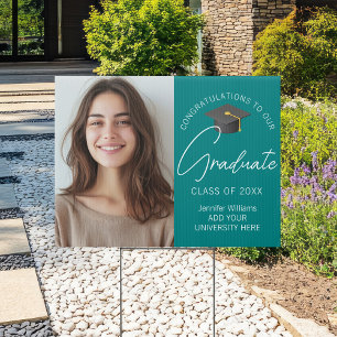 Teal Graduate Photo Custom Graduation Party Yard Sign