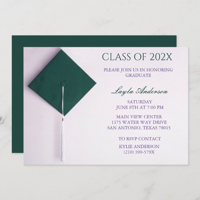 Teal Graduation Cap   Invitation (Front/Back)