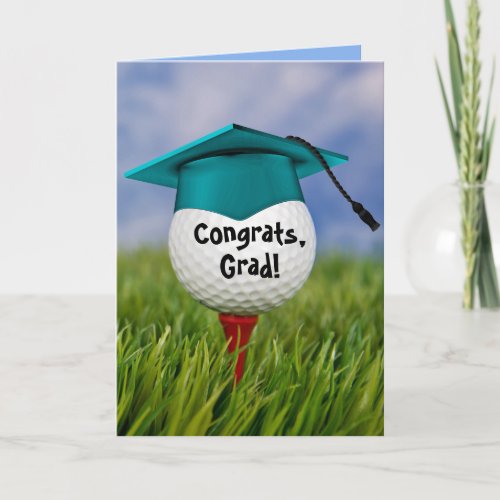 Teal Graduation Cap On Golf Ball   Card