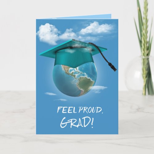 Teal Graduation Cap on Planet Earth Card