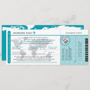 Teal Graduation World Traveler Boarding Pass Invitation