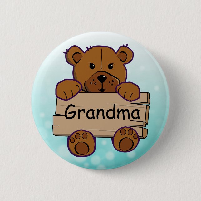 Teal Grandma Teddy Bear Baby Shower Button (Front)