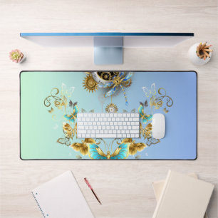 Teal Graphic Art, Mechanical Serenity Desk Mat