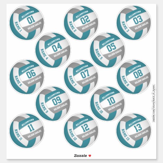 teal gray 13 custom players names volleyball sticker