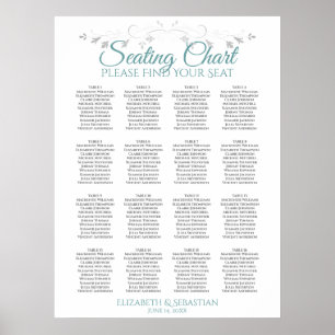 Teal & Gray 16 Table Wedding Seating Chart