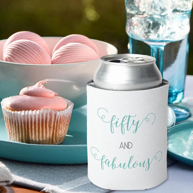 Teal Gray 50 and Fabulous Birthday  Can Cooler (Creator Uploaded)