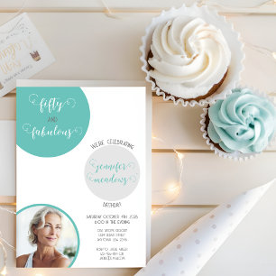 Teal Gray 50 and Fabulous Birthday  Invitation