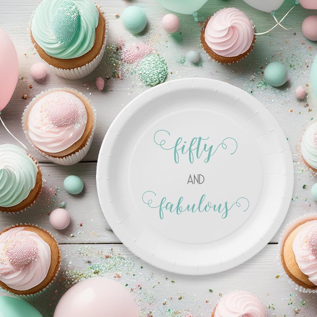 Teal Gray 50 and Fabulous Birthday  Paper Plates (Creator Uploaded)