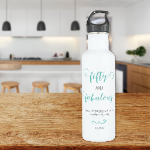 Teal Gray 50 and Fabulous Birthday Stainless Steel Water Bottle