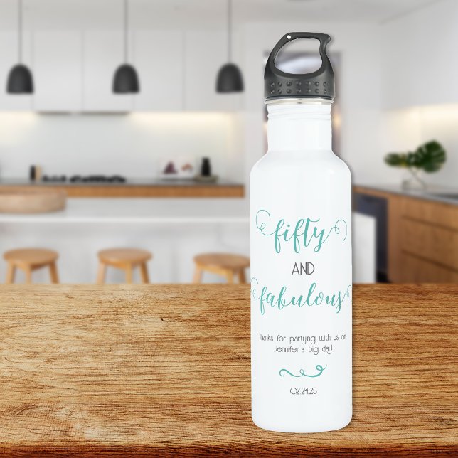 Teal Gray 50 and Fabulous Birthday  Stainless Steel Water Bottle (Creator Uploaded)