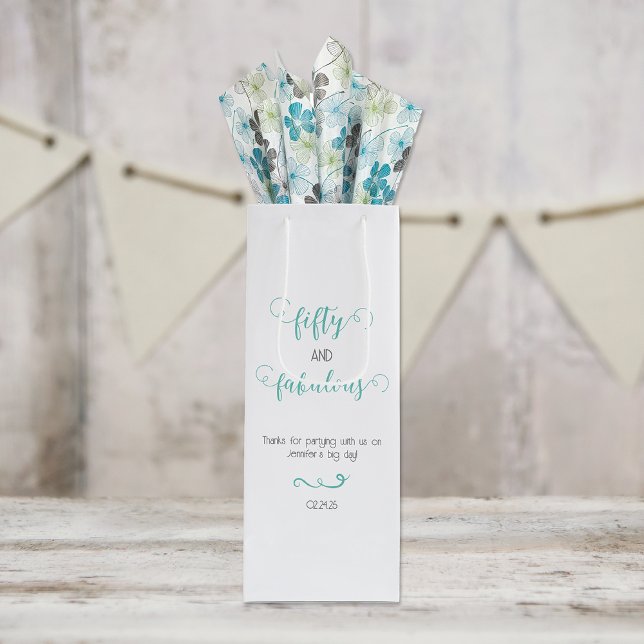Teal Gray 50 and Fabulous Birthday  Wine Gift Bag (Creator Uploaded)