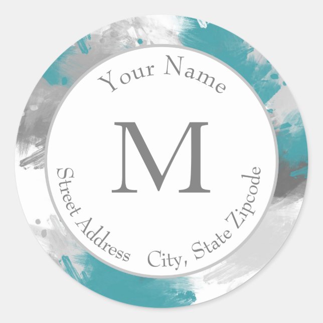  Teal Gray Abstract Brushstrokes Labels (Front)