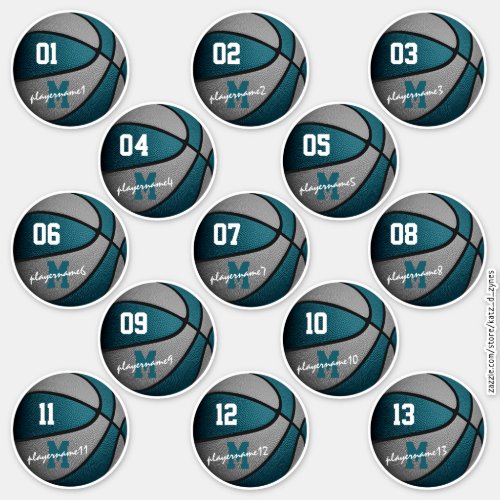 teal gray basketball 13 team members names sticker