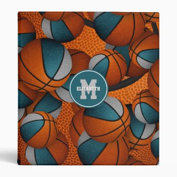 Teal Gray Basketball Club Team Colors  3 Ring Binder by katz_d_zynes at Zazzle