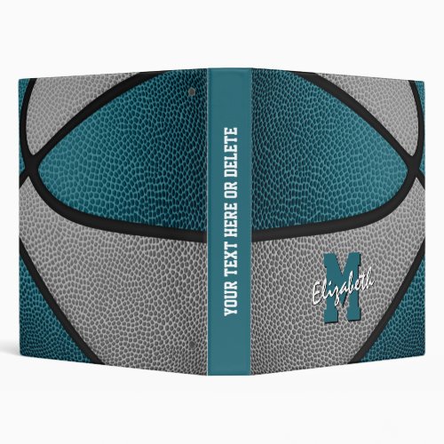 teal gray basketball girls boys monogrammed 3 ring binder