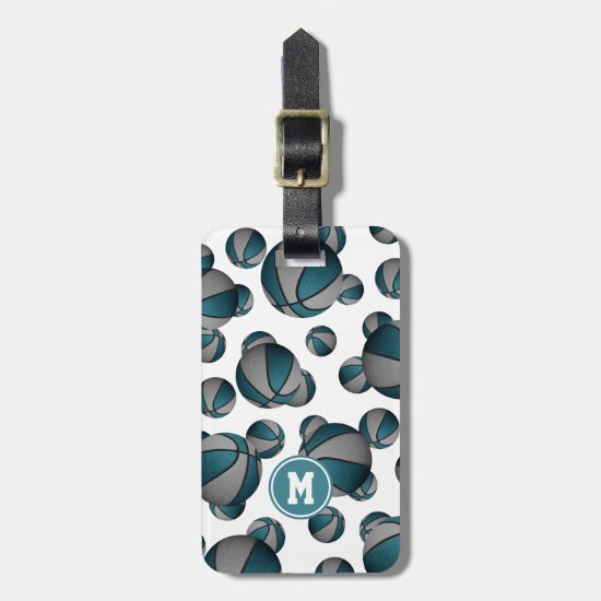teal gray basketball pattern team colors luggage tag