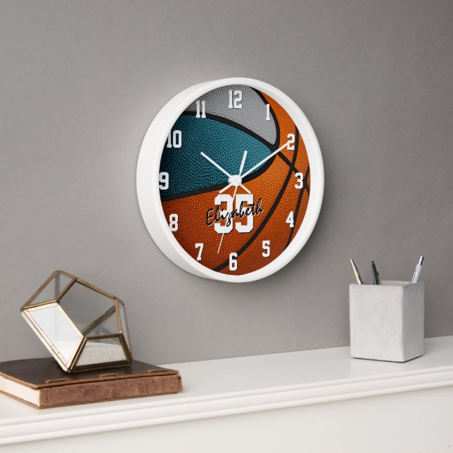 teal gray basketball player room decor gifts clock (Office)