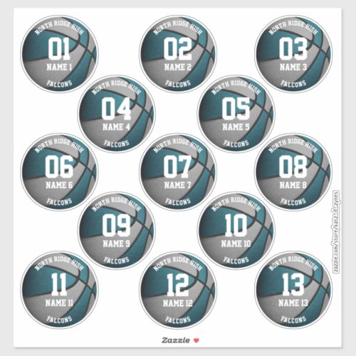 teal gray basketball players names 3 inch stickers