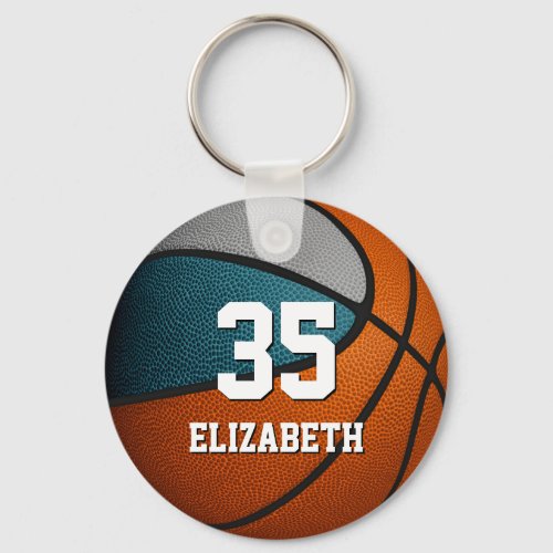 teal gray basketball sports team colors keychain