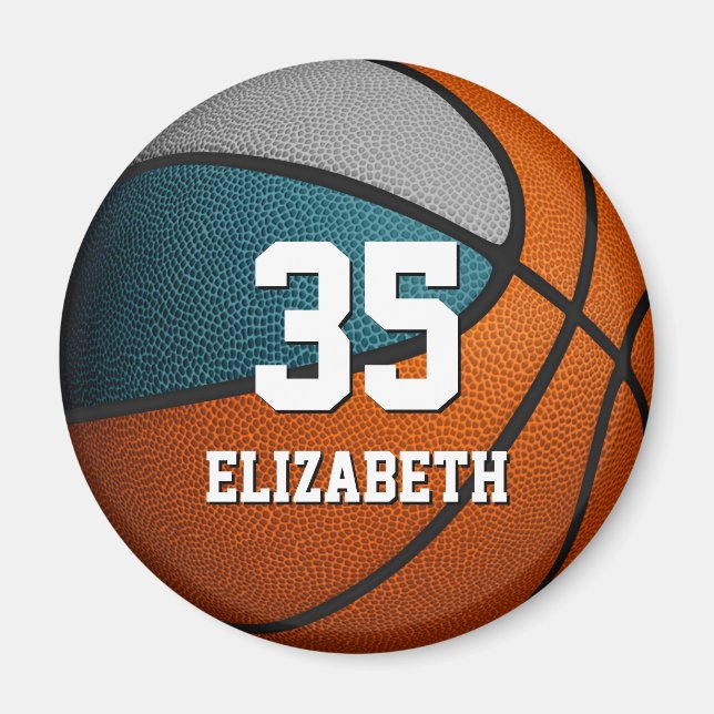 teal gray basketball sports team colors magnet (Front)