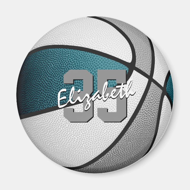 teal gray basketball team colors kids party gifts magnet (Front)