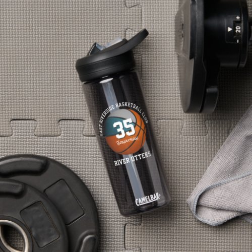 Teal gray basketball team colors w jersey number  water bottle