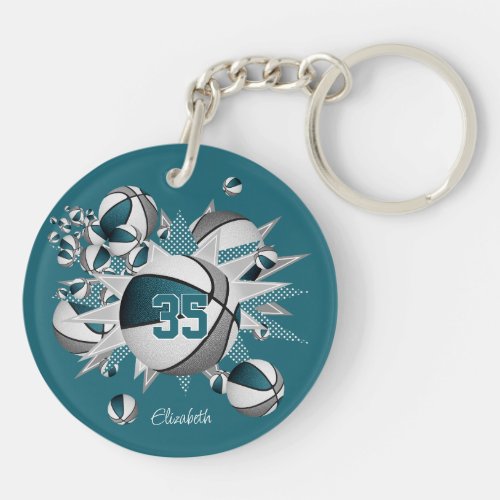 teal gray basketballs stars buy 1 or bulk order keychain