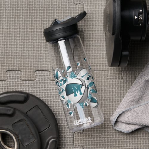 teal gray basketballs stars girls monogrammed water bottle