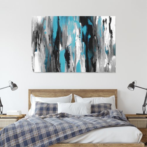 Teal Gray Black and White Abstract  Canvas Print