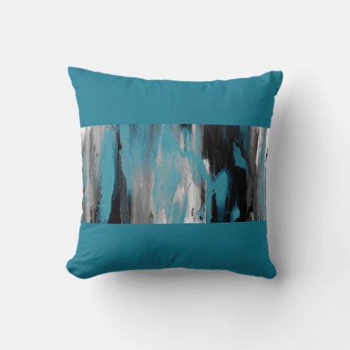 Teal Gray Black and White Abstract Color Block Throw Pillow