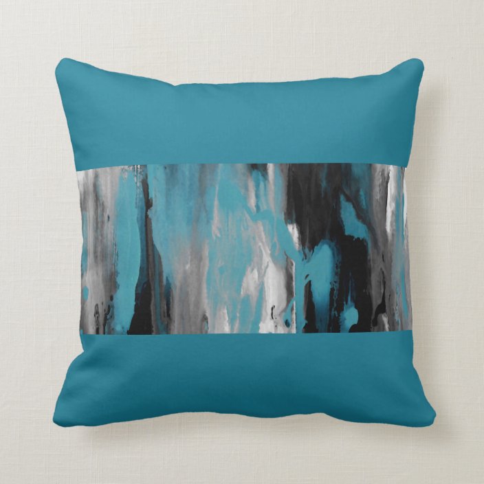 Teal Gray Black and White Abstract Color Block Throw Pillow