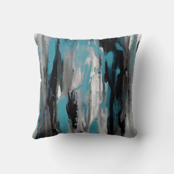 Teal Gray Black and White Abstract Throw Pillow | Zazzle