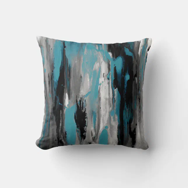 Teal Gray Black and White Abstract Throw Pillow | Zazzle