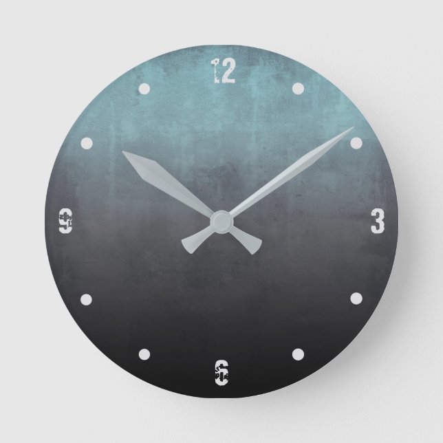 Teal Gray Black Modern Rustic omber Abstract Round Clock (Front)