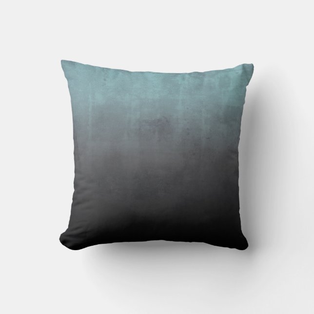 Teal Gray Black rustic ombre Throw Pillow (Front)