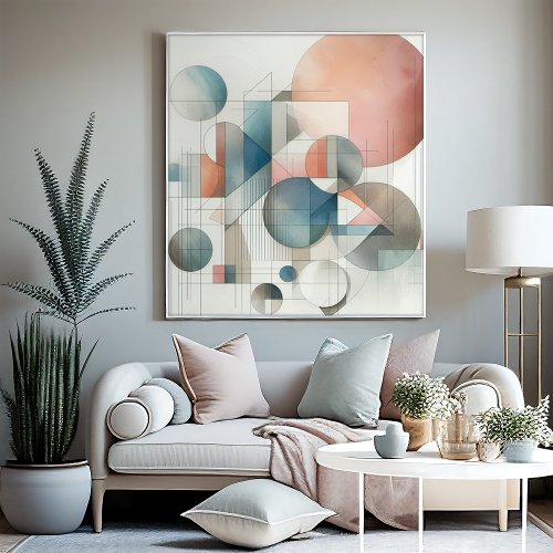 Teal Gray Blue Beige Rust Red Abstract Art Pattern Canvas Print