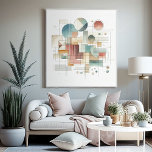 Teal Gray Blue Beige Rust Red Abstract Art Pattern Canvas Print<br><div class="desc">Step into a world where simplicity meets sophistication with this vintage minimalist Bauhaus style inspired wrapped canvas art. The design embodies the Bauhaus principle of form following function, featuring a clean and geometric aesthetic that is both timeless and modern. The canvas art is a celebration of minimalist beauty, with a...</div>