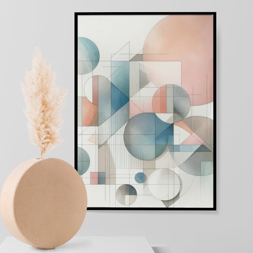 Teal Gray Blue Beige Rust Red Abstract Art Pattern Poster