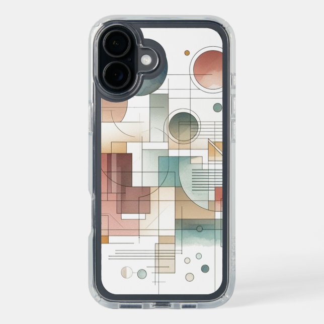 Teal Gray Blue Beige Rust Red Abstract Art Pattern Speck iPhone Case (Front (Black))