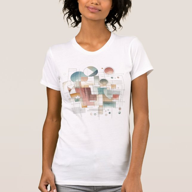 Teal Gray Blue Beige Rust Red Abstract Art Pattern T-Shirt (Front)