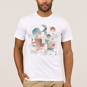 Teal Gray Blue Beige Rust Red Abstract Art Pattern T-Shirt