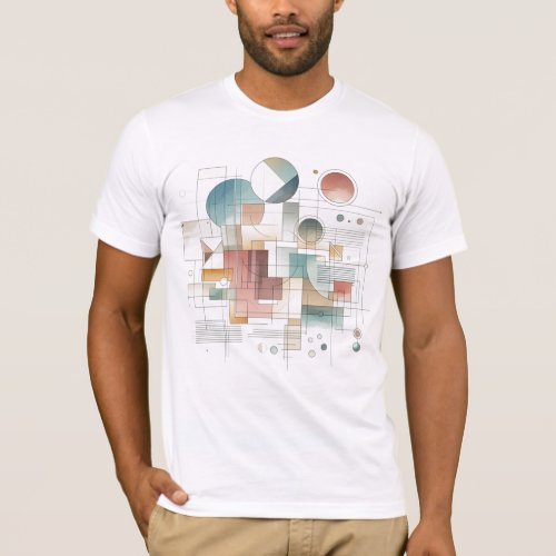 Teal Gray Blue Beige Rust Red Abstract Art Pattern T_Shirt