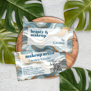 Teal Gray Blue Gold Marble Art Pattern Business Card