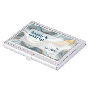 Teal Gray Blue Gold Marble Art Pattern Business Card Case