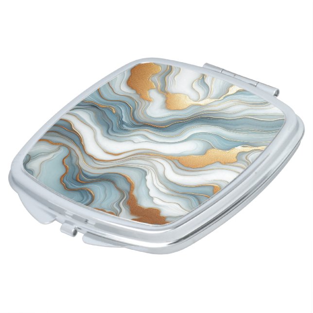 Teal Gray Blue Gold Marble Art Pattern Compact Mirror (Turned)