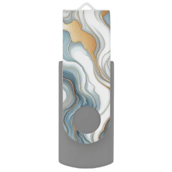 Teal Gray Blue Gold Marble Art Pattern Flash Drive by CaseConceptCreations at Zazzle